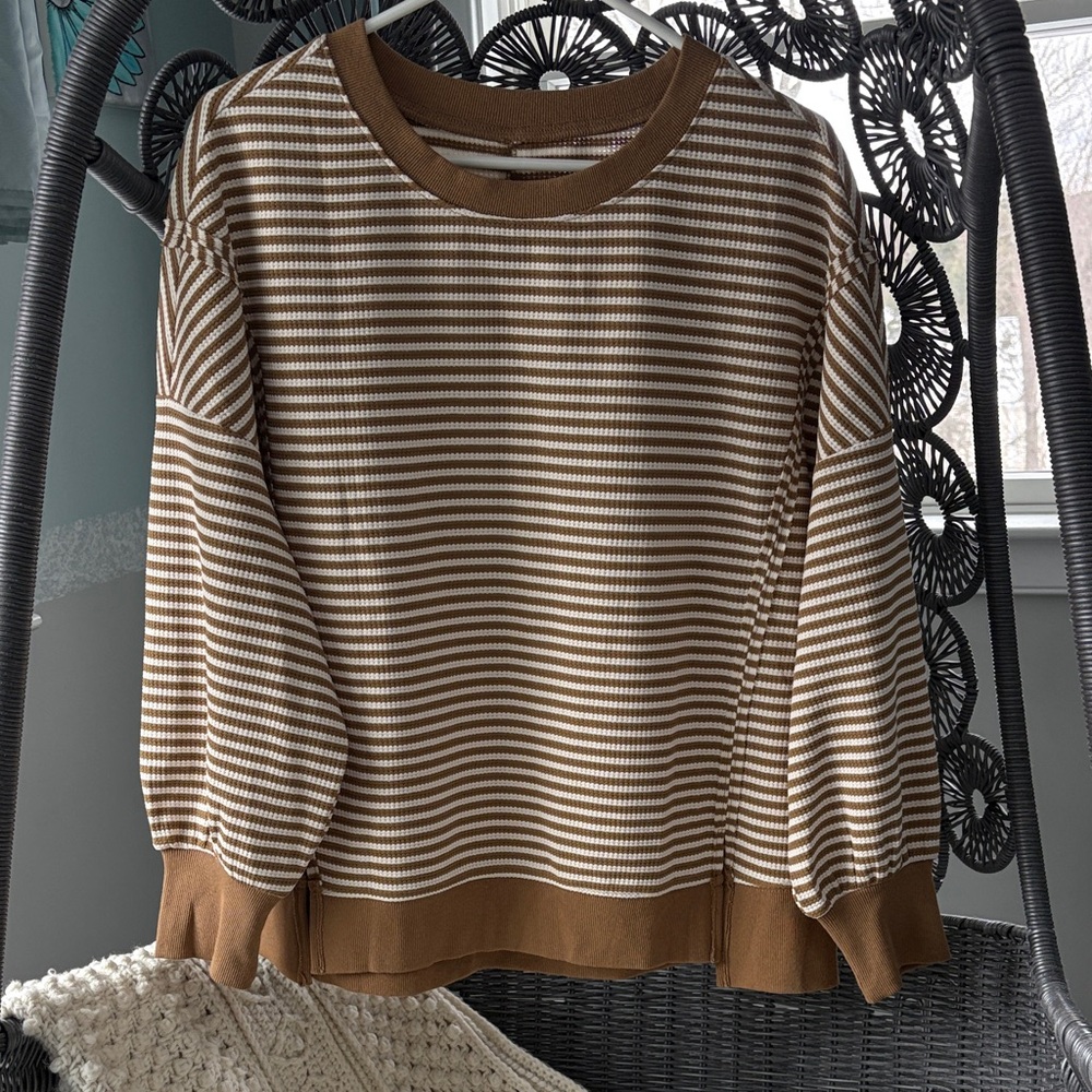 Striped Waffle Knit Tan/White Sweater